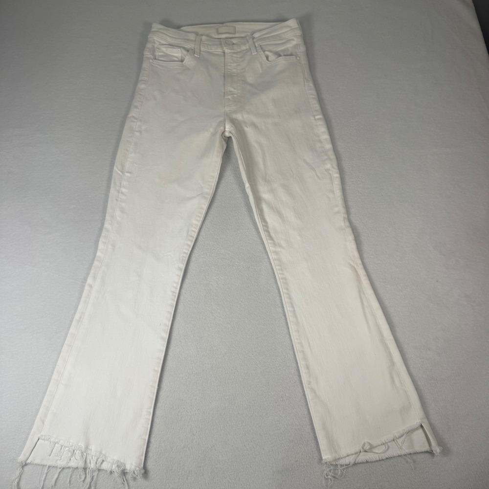 MOTHER The Insider Crop Step Fray Jeans Womens 27 White Denim High Rise Coastal